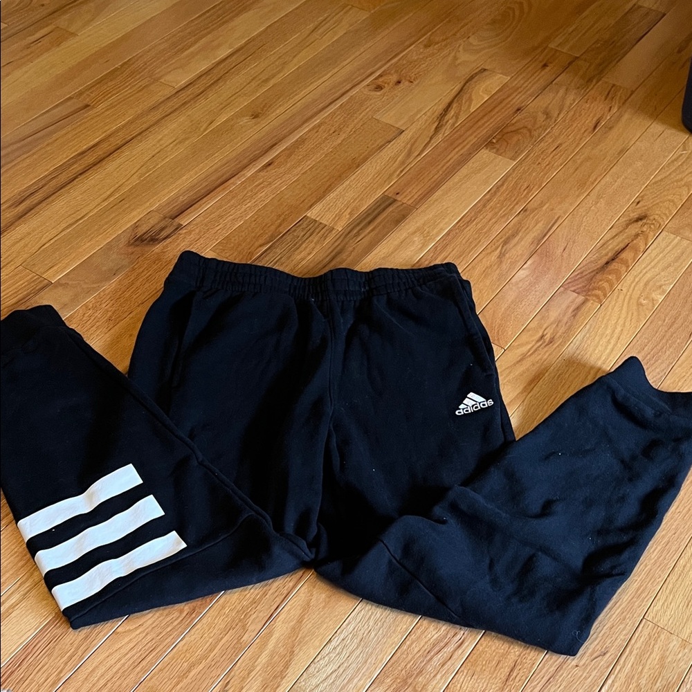 Adidas Kids Black Sweatpants Joggers with White Stripes
